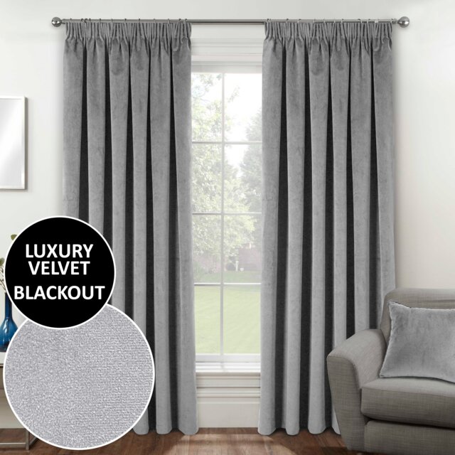 Luxury Enhanced Living Grey Velvet, Supersoft, Blackout, Thermal Curtains with Tape Top (PAIR) - 46 x 54 inch (117x137cm)