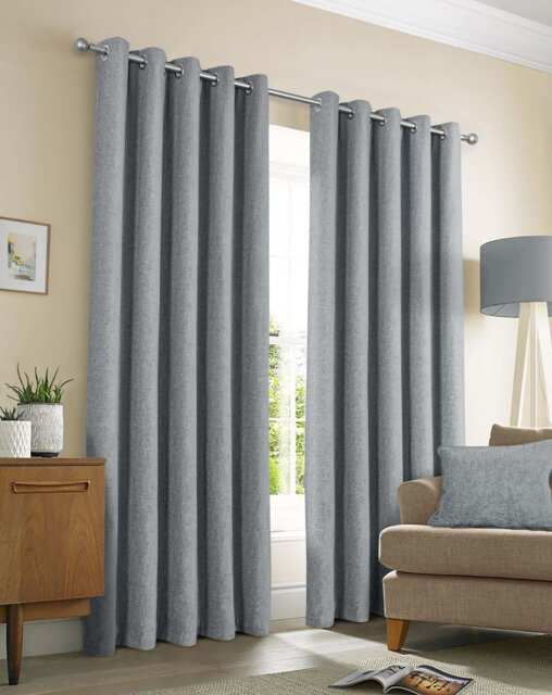 Amberley - Thermal Interlined Chenille Curtains - Eyelet - 100% Polyester (Nickel, 66'' x 90'' - 168cm x 229cm (Pair)) Grey Grey