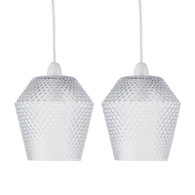 Set of 2 Porter - Clear Textured Glass Easy Fit Pendant Shades Clear Small 2