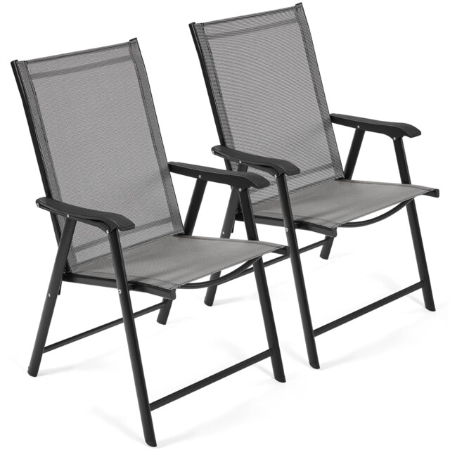 Yaheetech Set of 2 Outdoor Texteline Folding Dining Chairs-Grey Grey Grey One Size