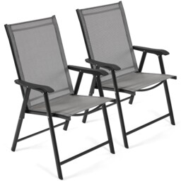 Yaheetech Set of 2 Outdoor Texteline Folding Dining Chairs-Grey Grey Grey One Size