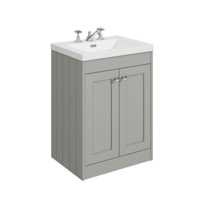 Balterley Floor Standing 2 Door Unit with Minimalist Basin 3 Tap Hole Grey 800 x 600 x 453mm