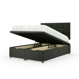 Charcoal Linen Ottoman Base and Pearl Headboard Small Double Multi