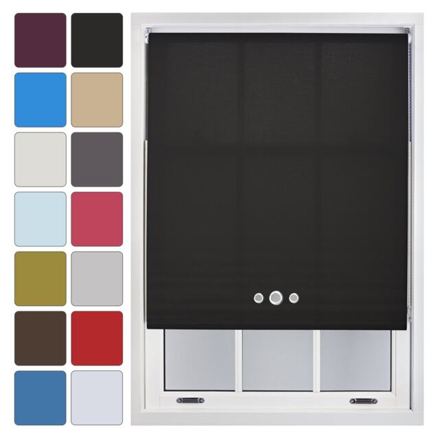 FURNISHED Daylight Roller Blinds with Triple Round Eyelets Easy Install Cut to Size Black Black (W) 60cm x (L) 210cm