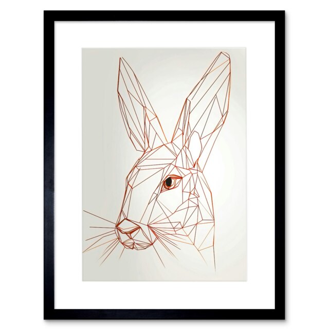 "Rabbit Polygon Head Minimal Line Drawing Portrait 9x7"" Black Framed Wall Art Print"