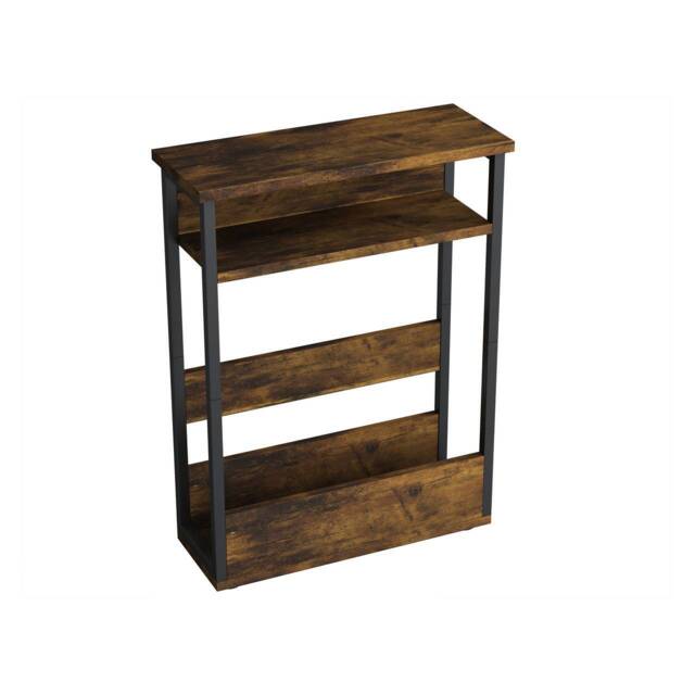 3 Tier Slim Coffee Side Table Newspaper Magazine Shelf Rack Bedside Sofa End Bronze Rustic Brown H-62.5cm 1