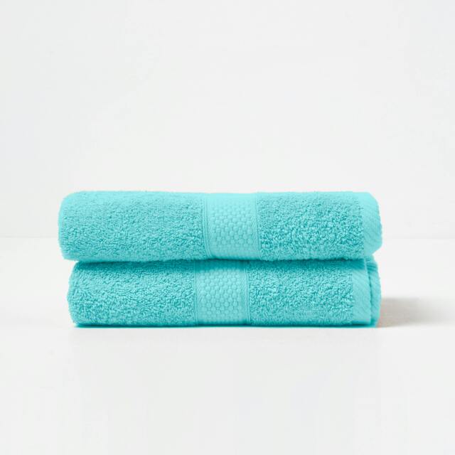 Homescapes Turkish Cotton Hand Towel Set of 2 - Aqua Blue Hand towel 2
