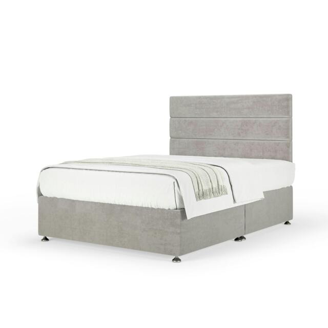 Memory Maestro Memory Foam Seal Grey Naples Velvet Divan Set And Milan Headboard Small Single