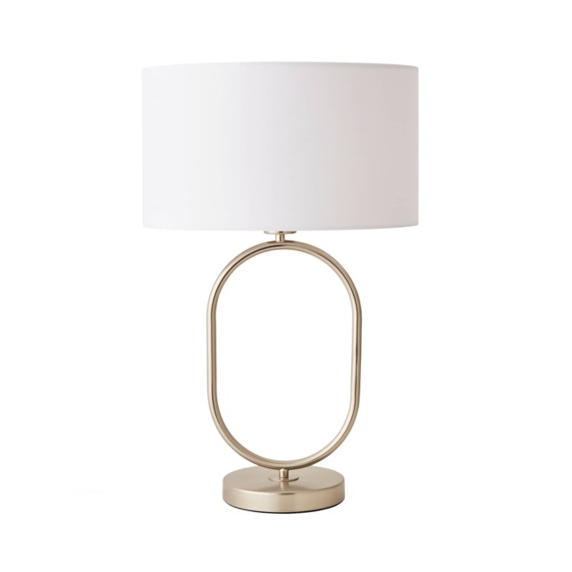 ValueLights Antonia Brushed Chrome Oval Table Lamp White Shade and Bulb