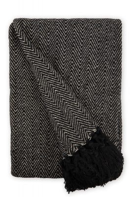 "Hartley Collection Recycled Cotton Throw in Black (70"" x 100"") Black Black"