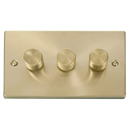 SE HOME Satin Brushed Brass 3 Gang 2 Way LED 100W Trailing Edge Dimmer Light Switch Gold Satin Brass