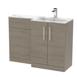 Balterley Bramshall Contemporary 2 Door Right-Hand Floor Standing Combination Unit with Stone Basin, Solace Oak, 1100mm