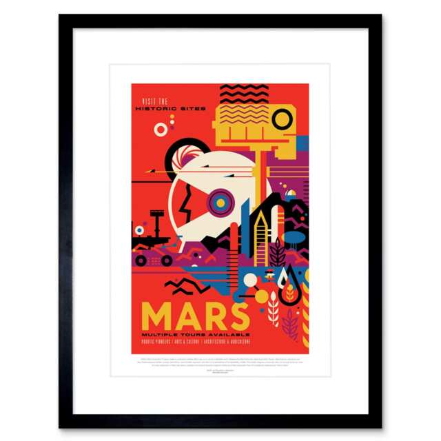 "NASA Space Travel Exploration Advert Mars 9x7"" Black Framed Wall Art Print"