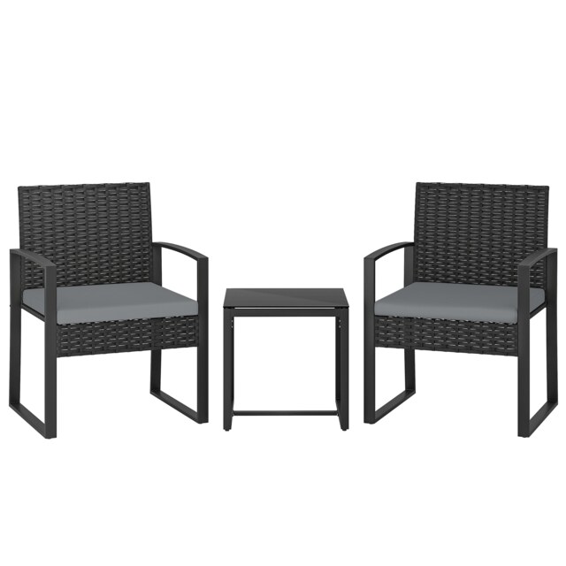 Outsunny Rattan Bistro Set, 3 PCS Garden Furniture with Cushion, Light Grey Grey Light Grey