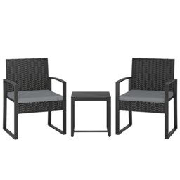 Outsunny Rattan Bistro Set, 3 PCS Garden Furniture with Cushion, Light Grey Grey Light Grey