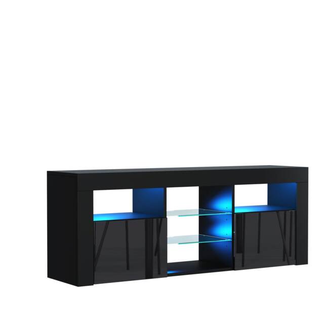 TV Unit TV Stand Black Gloss LED Media Console Sideboard Storage Cabinet 145cm