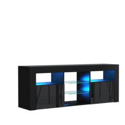 TV Unit TV Stand Black Gloss LED Media Console Sideboard Storage Cabinet 145cm