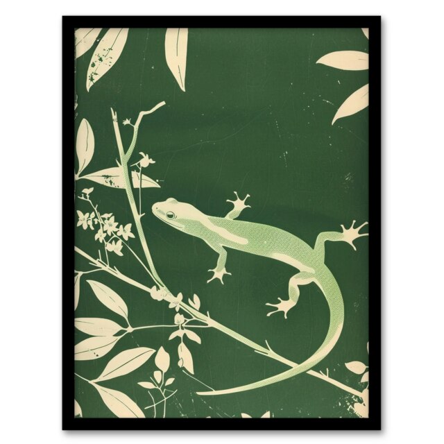 Salamander Newt Nature on Green Home Decor Black Framed Wall Art Print A4