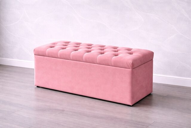 Pink Plush Ottoman Storage Box