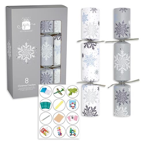 Silver & Blue Snowflakes Christmas Crackers 30cm / 12 in - Pack of 8