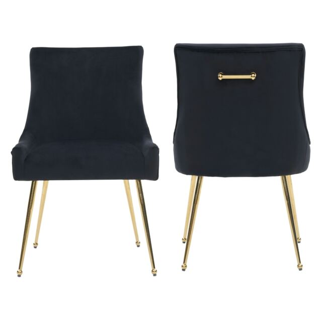 Set of 2 Viviana Velvet Dining Chairs with Gold Legs and Ring Handle - Modern Upholstered Accent Chair Green Green
