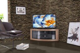 "Centurion Supports PANGEA Black Oak Beam-Thru Curved Tru-Corner 32""-50"" TV Cabinet Black Oak 1"