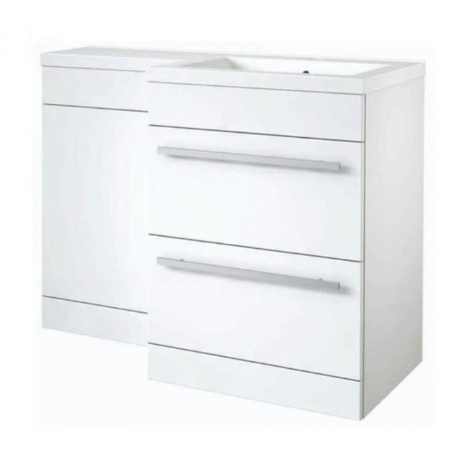 Bathroom Right Handed 2 Drawer Combination Unit with L Shape Basin 1100mm Wide (Nexus) - White - Brassware Not Included White White 1