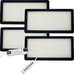 4x Matt Black Ultra-Slim LED Under Cabinet Lighting Kit with Driver - Warm White Glow
