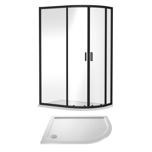 Balterley Right Hand Offset Quadrant Shower Suite with Safety Glass Enclosure & Tray Black Matt Black 2