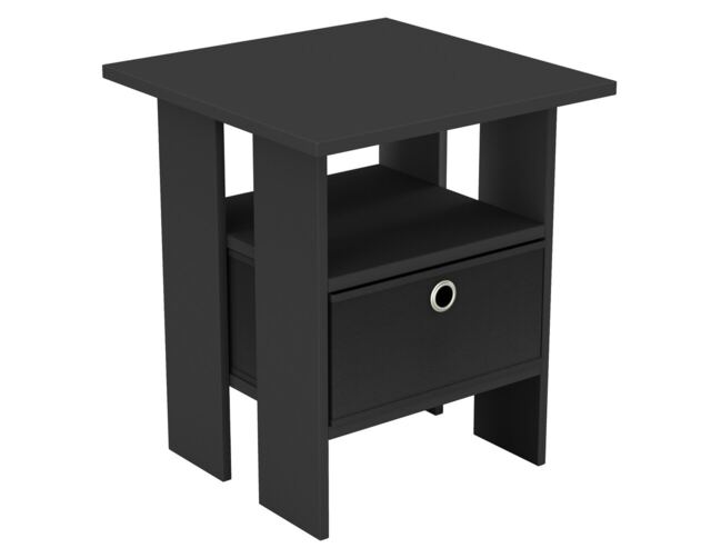 2-Tier 1- Drawer Wooden Side Table Black Black & Black 1