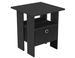 2-Tier 1- Drawer Wooden Side Table Black Black & Black 1