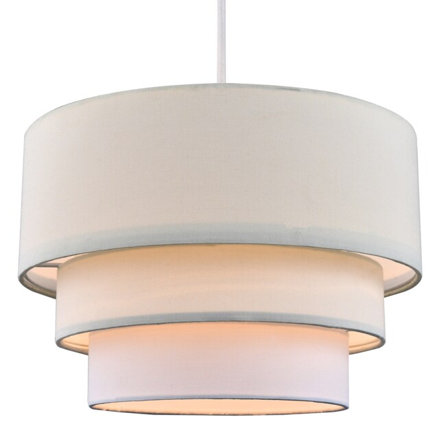 Contemporary Round Triple Tier Cream and White Cotton Fabric Pendant Light Shade Cream Cream 1