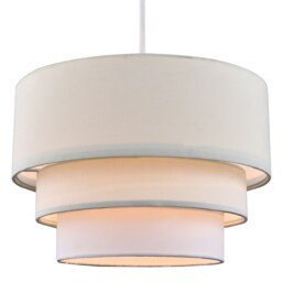 Contemporary Round Triple Tier Cream and White Cotton Fabric Pendant Light Shade Cream Cream 1