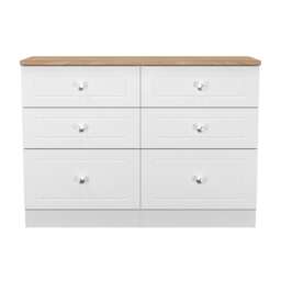 Cambridge 6 Drawer Wide Chest of Drawers in Porcelain Ash & Bardolino Oak (Ready Assembled) White Porcelain Ash & Bardolino Oak