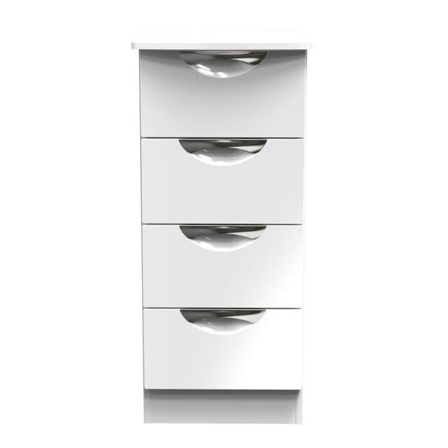 Holborn 4 Drawer Bedside Cabinet in White Gloss & White (Ready Assembled) White White Gloss & White