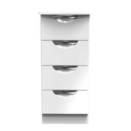 Holborn 4 Drawer Bedside Cabinet in White Gloss & White (Ready Assembled) White White Gloss & White