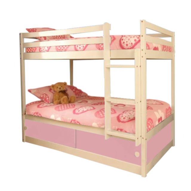 3ft White Wooden Storage Bunk Bed With Pink Finishes