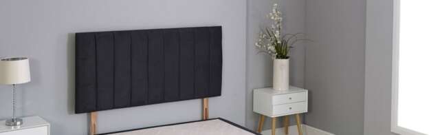 "Black Plush Velvet 9 Panel Headboard Black 2FT6 Small Single 26""inch Headboard"
