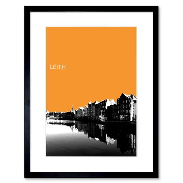 "Leith Shore Edinburgh Scotland Scottish Landmark Orange 9x7"" Black Framed Wall Art Print"