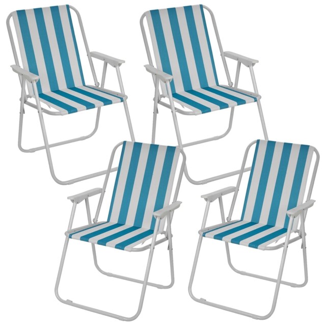 Garden Patio Metal Folding Spring Deck Chairs Camping Beach Picnic Outdoor Seats Black 4 x White & Blue Stripe