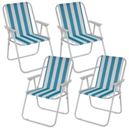 Garden Patio Metal Folding Spring Deck Chairs Camping Beach Picnic Outdoor Seats Black 4 x White & Blue Stripe