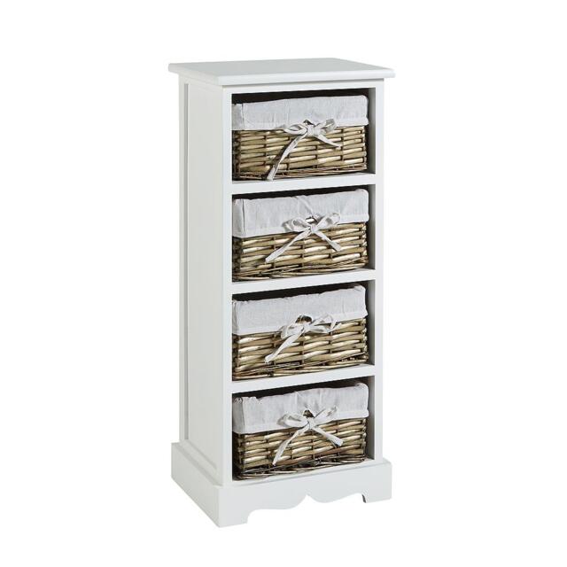 Wooden Chest Of Drawer Storage Unit Willow Wicker Baskets Bedside Fully Assembled White