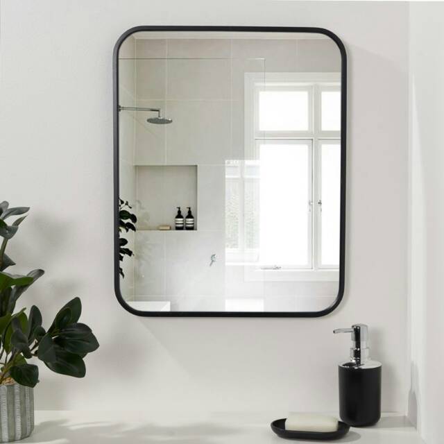 OHS Rectangular Wall Mounted Framed Vanity Glass Mirror, 54x42cm - Black