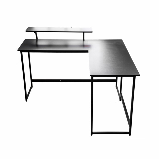 Abrihome L Computer Desk with Self Corner Desk Work Table Home Office Table Industrial Rustic, Black