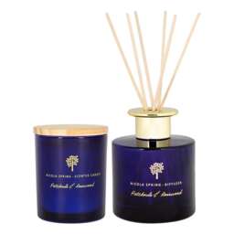 Nicola Spring Patchouli & Rosewood Scented Candle & Diffuser Set - 130g Natural Soy Wax Candle & Home Air Freshener Set