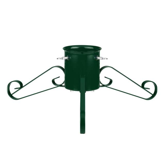 Holly International Traditional Metal Scroll Leg Christmas Tree Stand for Real Trees to 2.4m - Green