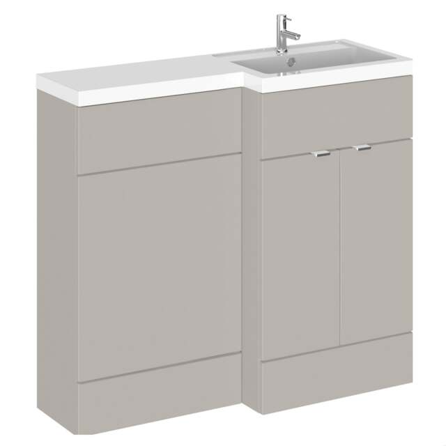 Balterley Alrewas Contemporary 2 Door Right-Hand Floor Standing Combination Unit with Basin, Pebble Grey, 1000mm