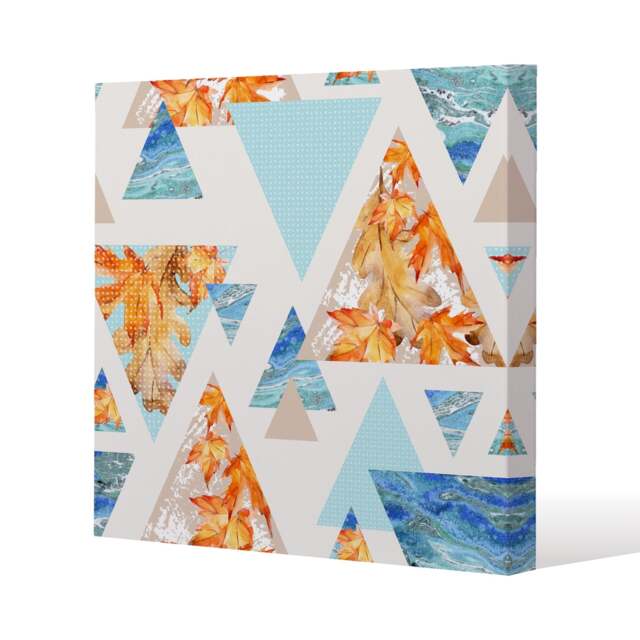 Triangles with maple, oak leaves, marble (Canvas Print) / 77 x 77 x 4cm Multi