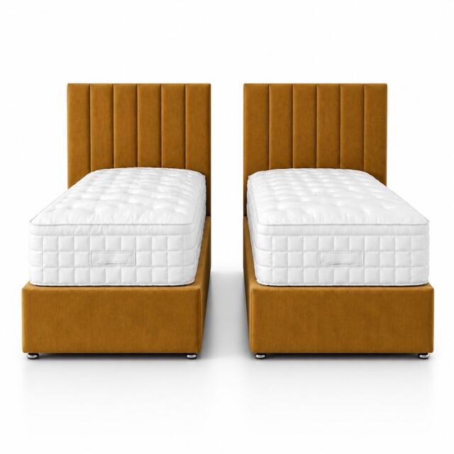 5ft Kingsize Zip Link 6x3 Length Mustard Plush Divan Bed Full Set No Drawers