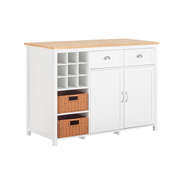 SoBuy Kitchen Island with 2 Rattan Baskets, Wine Rack & 2 Drawers, White, 47.2x22.0x35.4 inches, 56.8 kg - KNL05-W